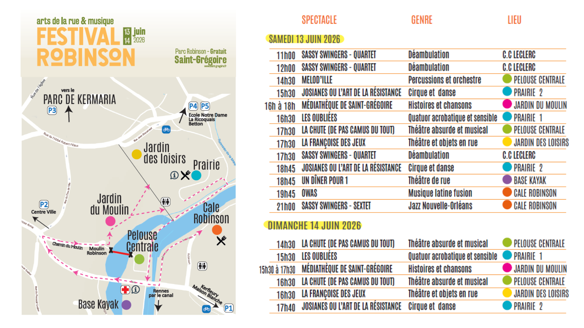 Programme et Horaires du Festival Robinson 2026